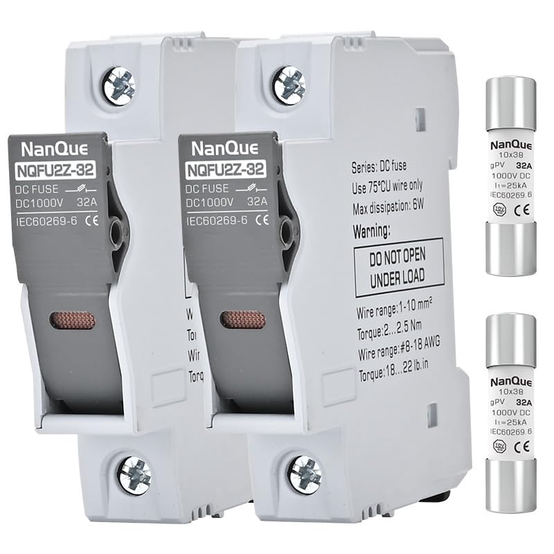 NanQue 2Pcs DC Fuse Holder with Core Block 100-1000V Solar PV Battery Short-Circuit Protect Single Poles 5/6/8/10/12/15/16/20/25/30/32 Amp 25kA Break Capacity Din Rail Install with Light Indicate (8A) - Image 1